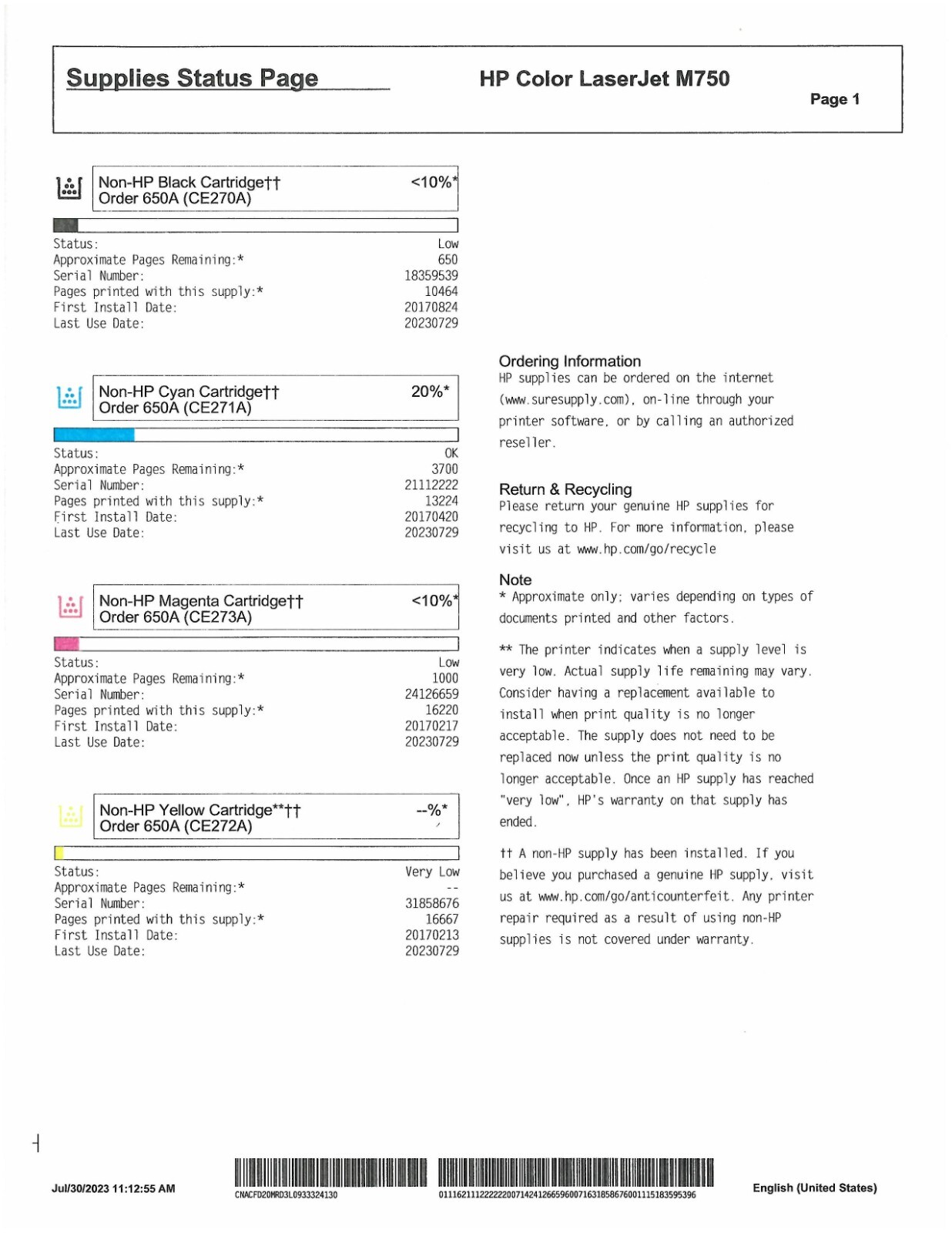 D3L09A HP M750dn Color Laser Printer 11x17 Large Format DUAL TRAY