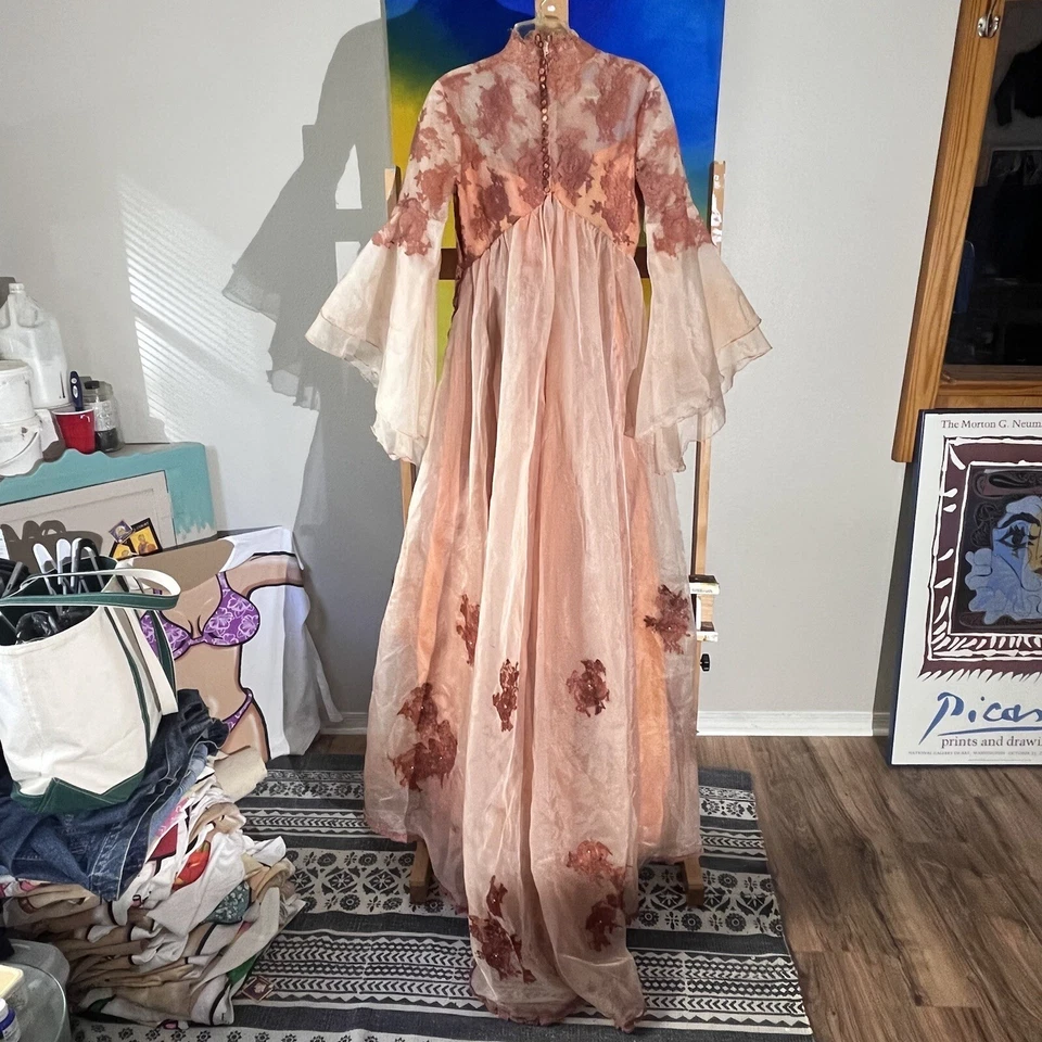 Vestido de encaje de boda vintage de organza rosa Edythe Vincent Alfred Angelo Foto 2 de 4