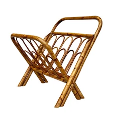 Vintage Boho Rattan Bamboo Folding Magazine Floor Rack