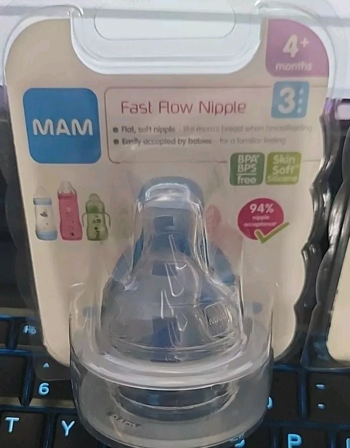 2-MAM Biberón Pezones Flujo Rápido Pezón Nivel 3 para 4+ Meses 2 Pk Lactancia Materna Foto 2 de 3