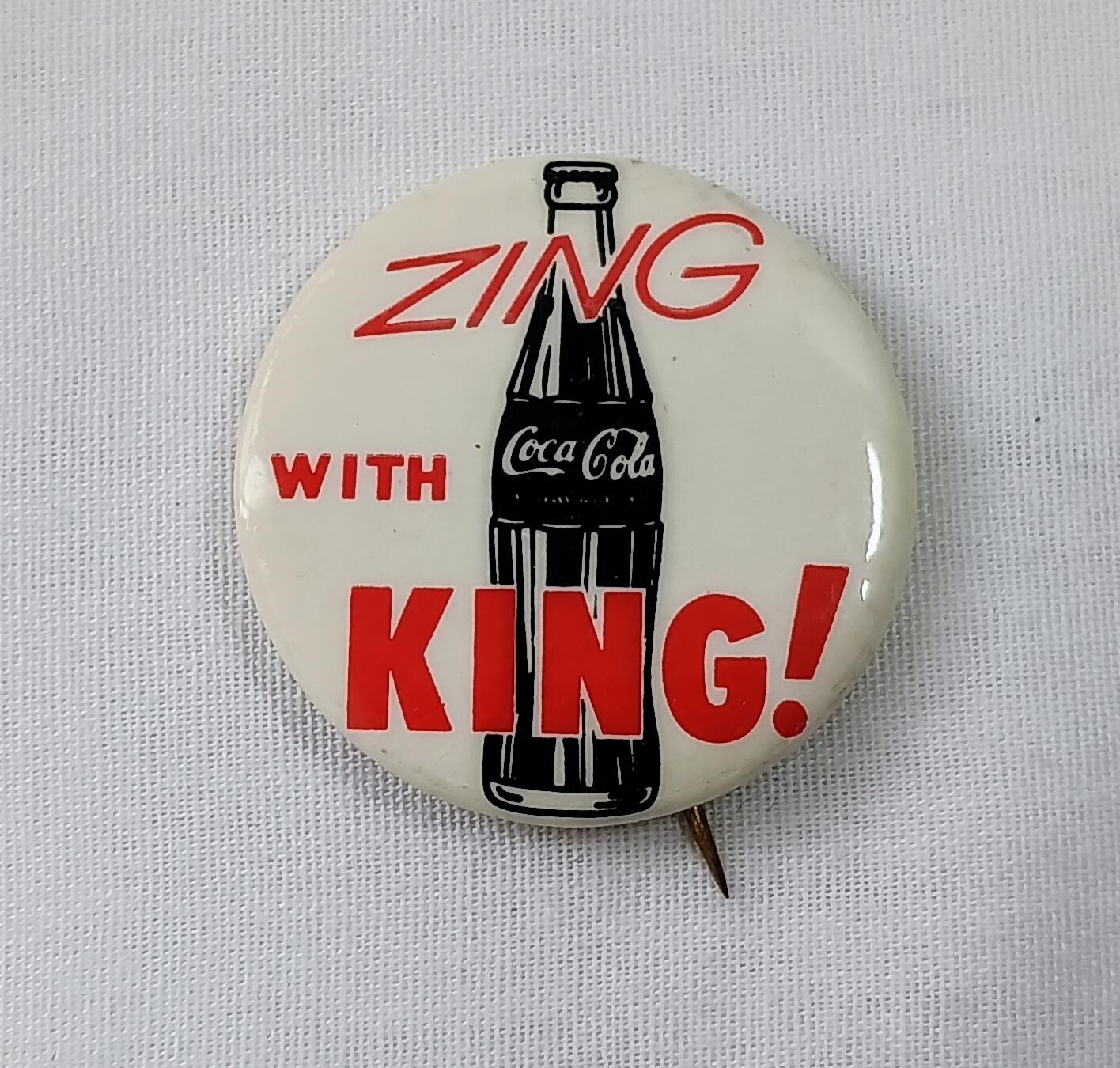 Vintage Coca Cola King Pinback Advertising Bottle Pin