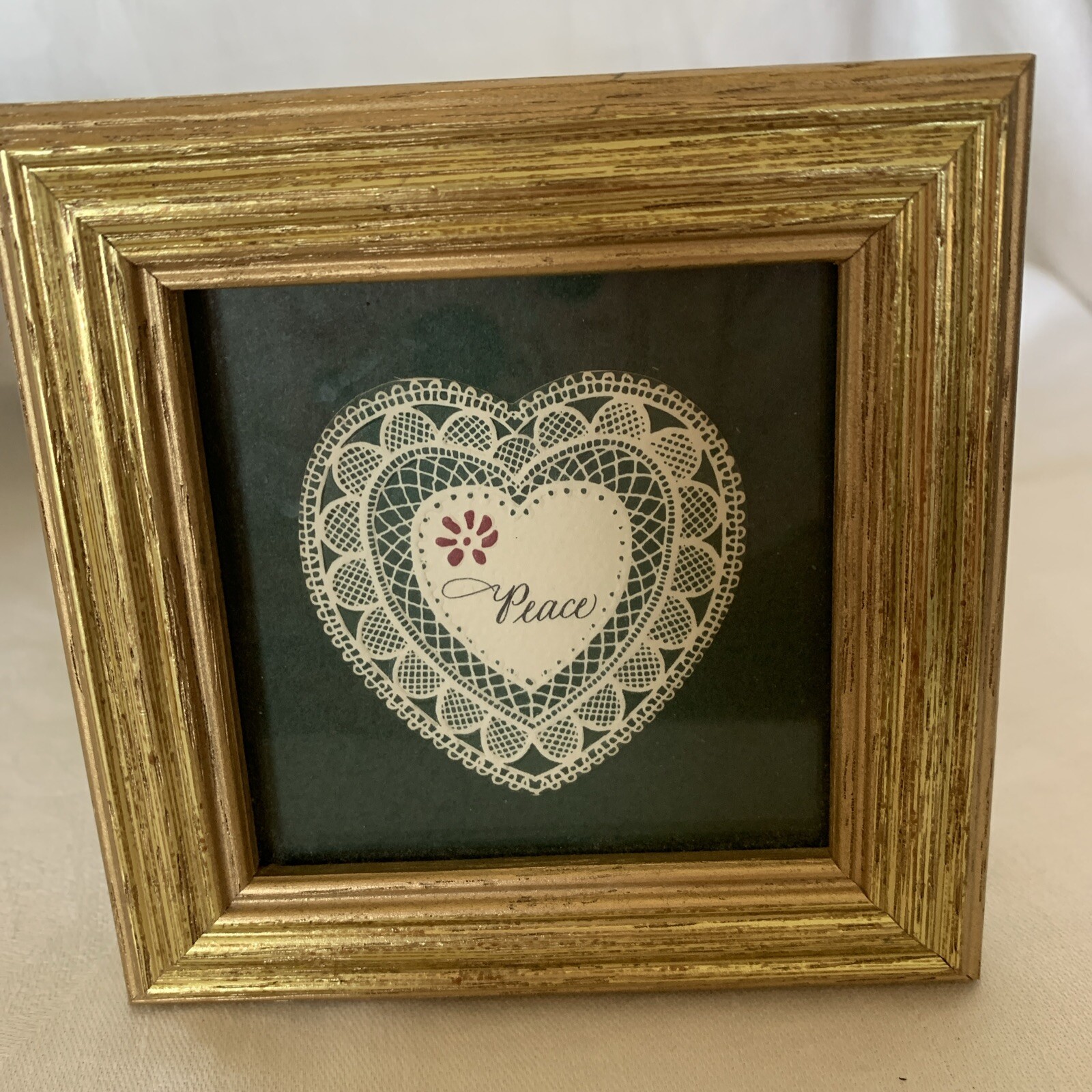 Peace Love Doily Family Framed Scissors Art USA 4x4 and 6.5x6.5 lot of 3