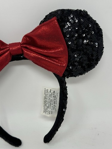 Disney Parks Black Sequin Red Shimmer Bow Minnie Mouse Ears Headband - Picture 3 of 8