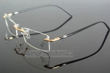 Spring Hinges Memory Titanium Rimless Eyeglass Frames Glasses Rx able Spectacles