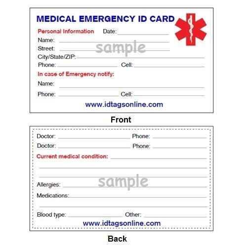 Medical Emergency wallet card for Medical Alert Id bracelets and Dog Tags. - Picture 1 of 1