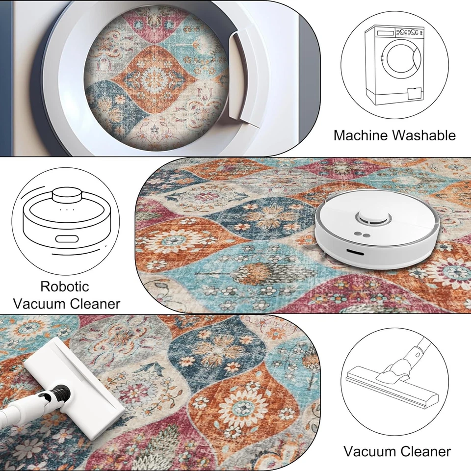 Alfombra Lavable Marroquí Xfrog, 120x170cm 120x170cm, Crema/Multi Foto 4 de 4