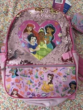 Disney Princess Pink Sequin Girls Small Backpack Set w/ Lunch Bag  Pouch