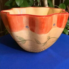 Pfaltzraff Napoli Chip Dip Bowl Hand Painted Earthenware Yellow Orange Dish