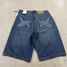 Rocawear Denim Bermuda Shorts Mens 36 Blue Sizzlin Embroidered 12" Inseam