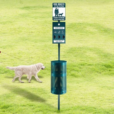 Dog Waste Station Galvanized Steel Outdoor Pet Bin with Poop Bag Dispenser Re...