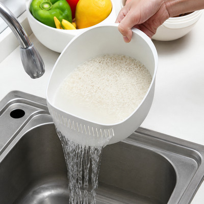 Multi Use Rice Washing Vegetable Fruit Strainer White Bowl Rice Washer