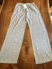 Zara Womens Satin Trousers Pants Medium Silver Wide Leg High Waist NWT