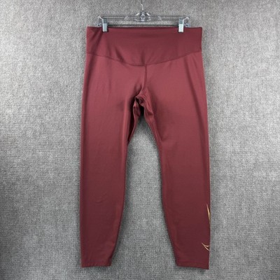 Nike One Icon Clash Leggings 1X Burgundy Red Dri-FIT Metallic Gold Swoosh Pants