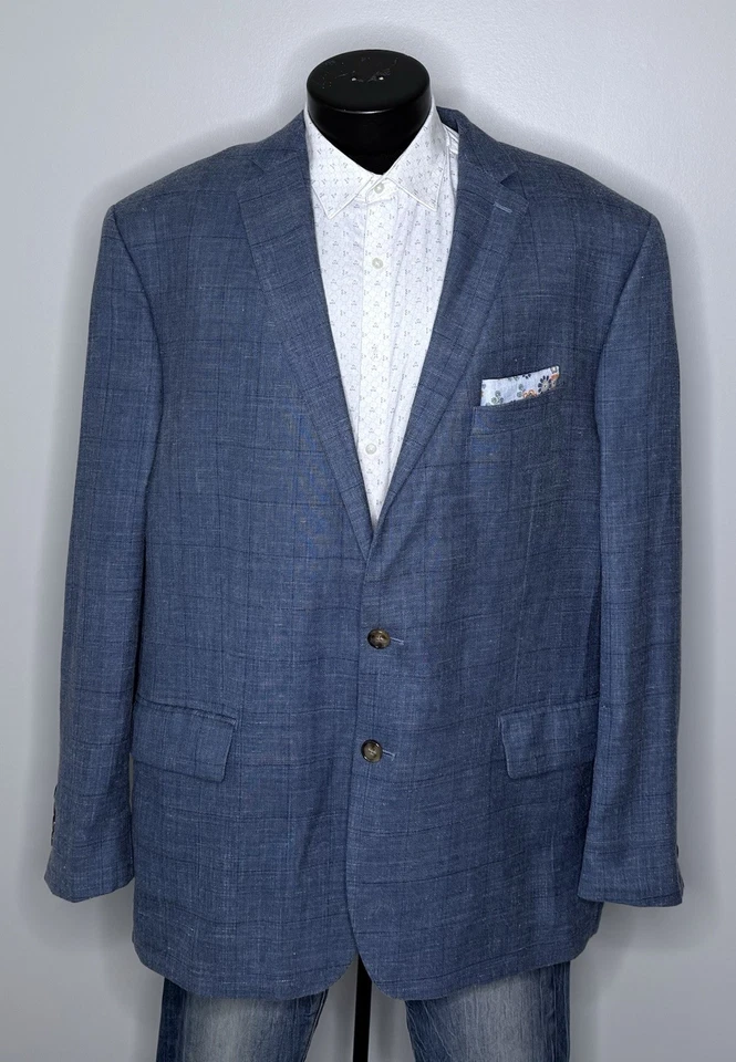 Ralph Lauren Lana Seda Lino Ventana Cuadros Azul Blazer Traje Chaqueta Para Hombres 50R Foto 2 de 4