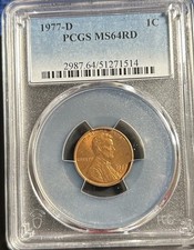 1977-D 1C RD Lincoln Memorial One Cent PCGS MS64 Blazing Red !!!!