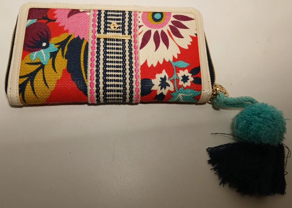 Spartina 449 Little Bermuda Boho Wallet Zip Around Leather Linen - Image 3 of 4