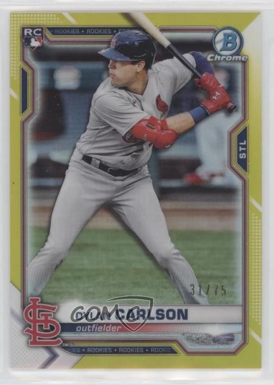 2021 Bowman Chrome Yellow Refractor 31/75 Dylan Carlson #45 d4v
