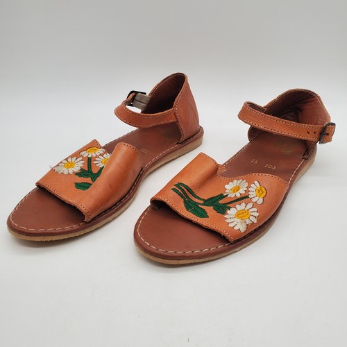 Jesan Calzado Artesanal Traditional From Mexico Sandals leather daisy embroidery