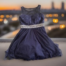 My Michelle Dress Gown Women's 5 Royal Blue Padded Bra Rhinestones Tulle Layers