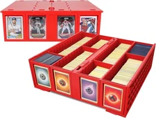 x2 BCW Red Card Bins Hold 3200 Trading Gaming Toploaders Magnetic Storage Deal