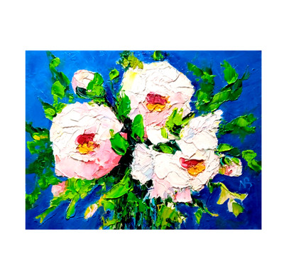 Peonies oil painting White Pink  Floral Original Art 6'' x 8'', flowers