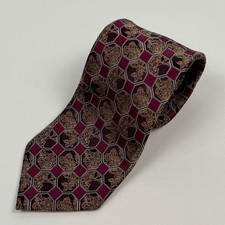 Ermenegildo Zegna Silk Necktie Burgundy Gold Geometric Paisley Pattern