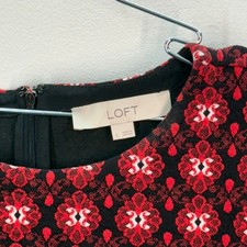 LOFT Womens Red Black Floral Print Short Sleeve Casual Career Dress L Shirt