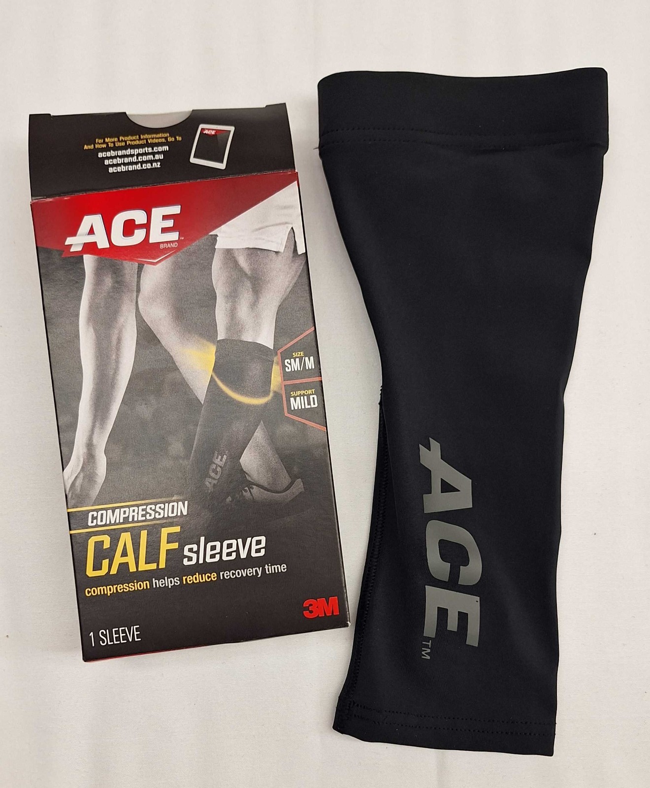 ACE Compression Calf Sleeve Size S/M Mild Support Black NWT 3M Sports Recovery