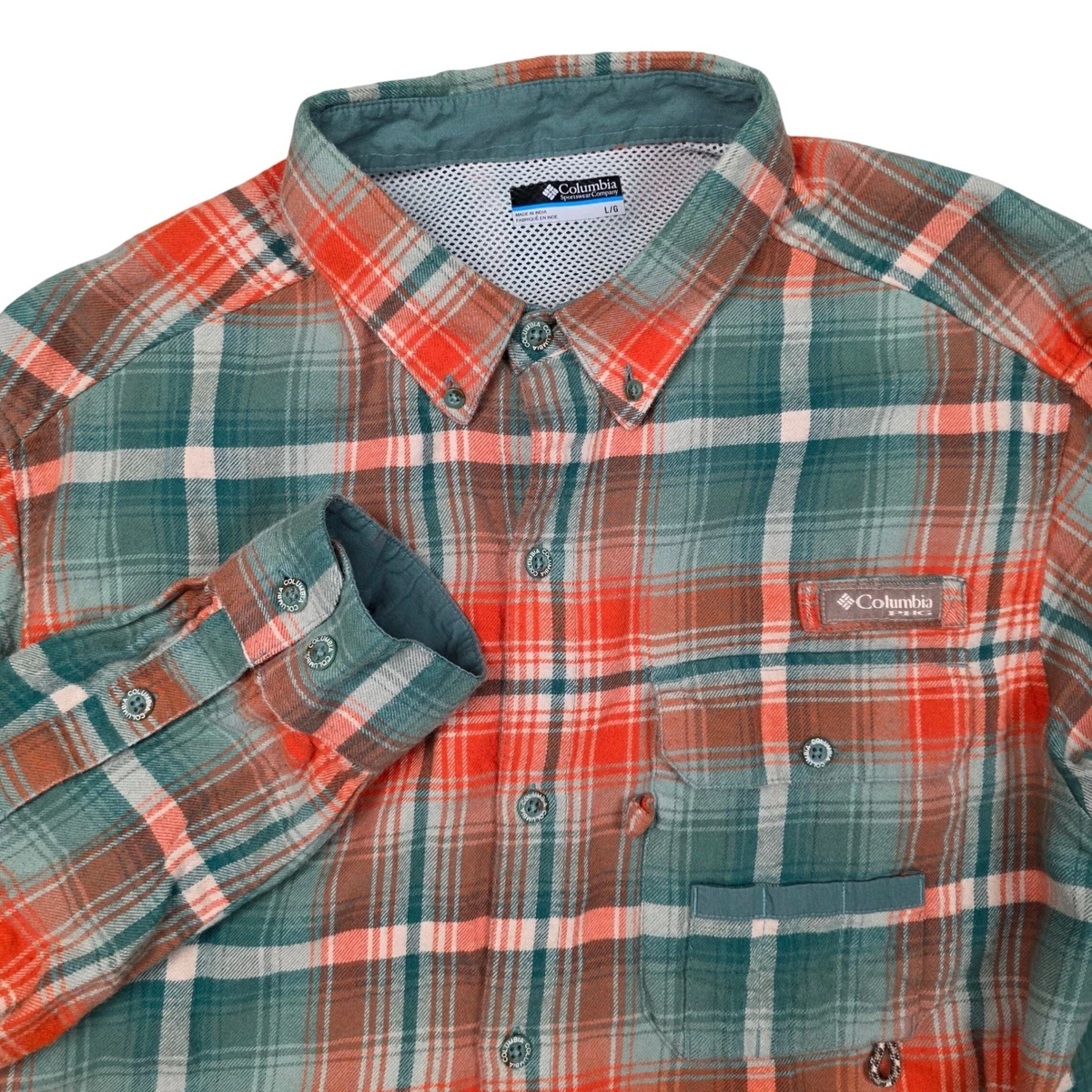 Chemise Columbia Homme – Carreaux Orange – Manches Courtes – Camping Pêche – Taille M