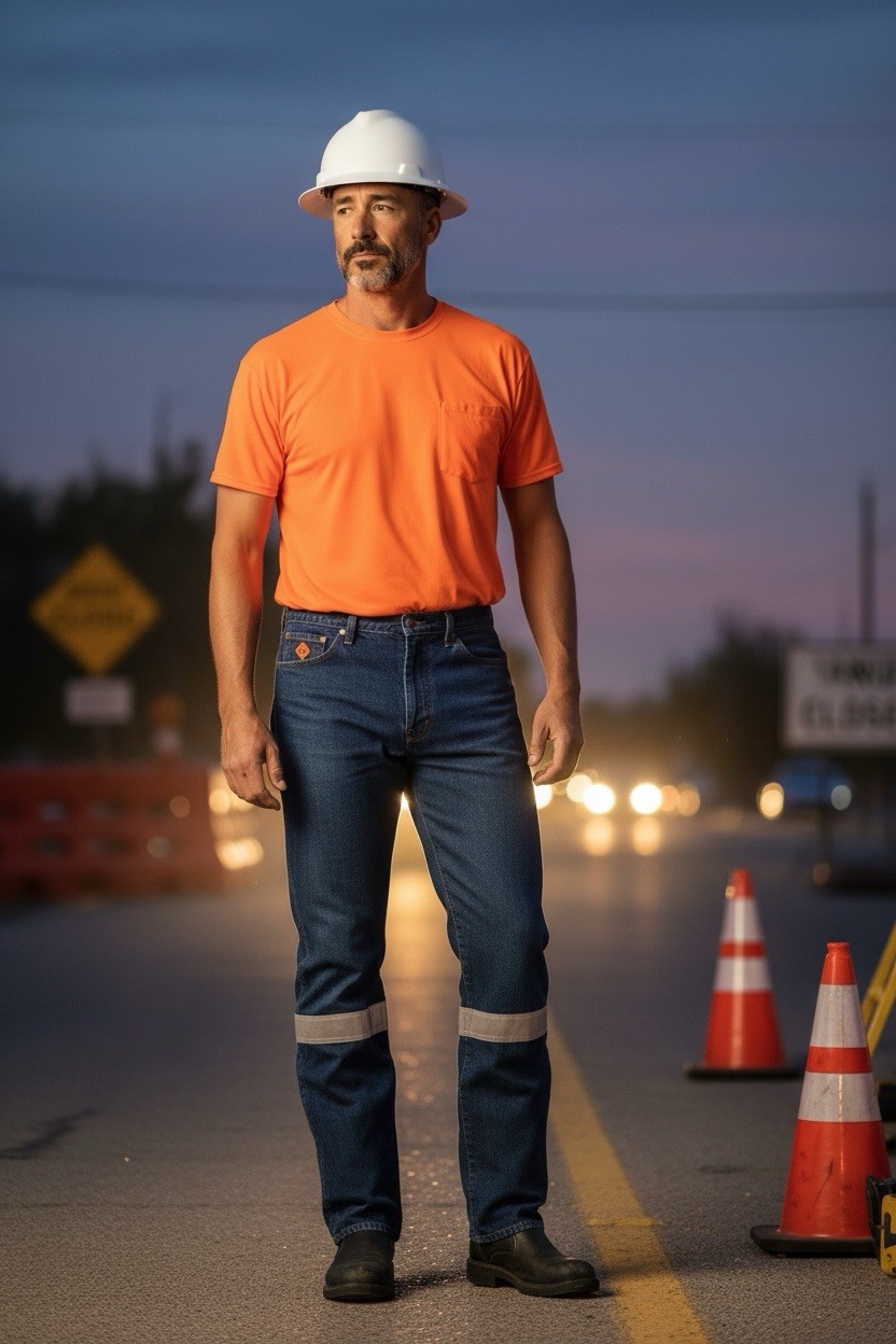 Wrangler FR Jeans Mens 36x30 Blue Work Wear Cowboy reflective legs Road Work