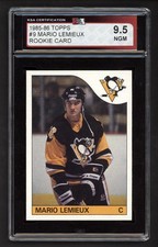 1985-86 TOPPS #9 MARIO LEMIEUX ROOKIE CARD KSA 9.5 NEAR GEM MINT. rookie card picture