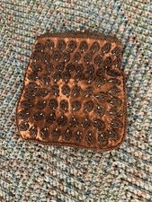 10-2026-VINTAGE BEADED BROWN CLUTCH PURSE LADY