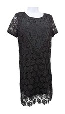 Dainty Black Lace Dress Size S 90% Cotton 10% Polyester Zip Back 37in Length
