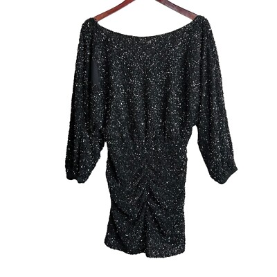 mini batwing sequin dress Multi Warehouse Velvet Sequin Plunge Neck Batwing Mini Dress
