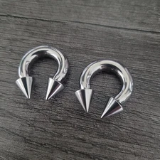 Set 2 Spike Cone Horseshoe Circular Barbell Septum Stretching Kit big gauge nose
