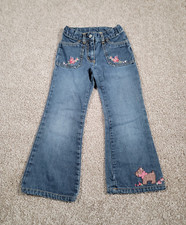 Vintage Gymboree Girls Jeans Flare Size 5 Embroidered Puppy Y2K Flowers Cotton