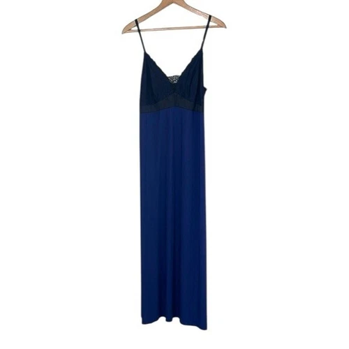 Soma Maxi Dress Nightgown Womans Size Medium Black Lace Blue Adjustable Straps