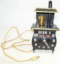 Spartus Clock Plastic Vintage Black Cast Iron Stove Electric Mantle Wall U.S.A.