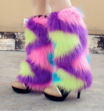 Festival Kawaii Faux Fur Fabric Leg Cover Rainbow Colorful Fluffy Leg Warmer