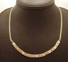 Crystal Hugs Kisses Necklace with Bizmark Chain 14K  Yellow Gold Plated Silver