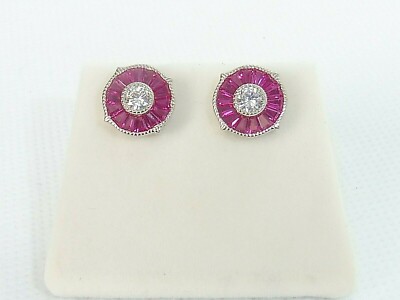 Damen Ohrringe 925 Sterling massiv Silber Rubin weißer Saphir Ohrstecker