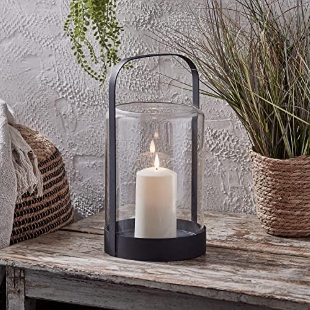 Lights4fun, Inc. Lanterna a candela senza fiamma a LED in vetro nero Cloche da 1
