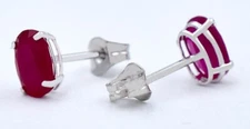 GENUINE 1.68 Cts RUBY STUD EARRINGS 14K WHITE GOLD - Free Appraisal Service