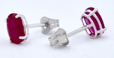 ECHTE 1,68 kt RUBIN OHRSTECKER 14 K WEISSGOLD - kostenloser Bewertungsservice