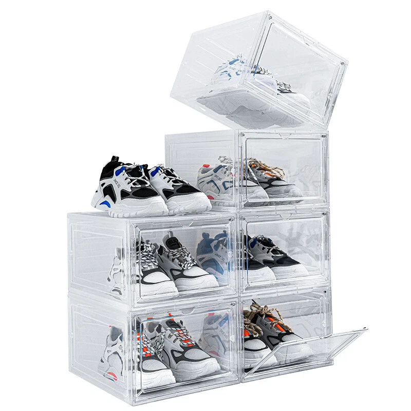12 Clear Shoe Boxes Magnetic Drop Front Sneaker Rack Storage Organizer Stackable - Image 4 of 4