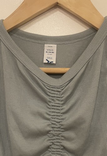 Old Navy Kid Girls UltraLite Go-Dry Ruched Cropped Tank Top Silver Sage XL 14-16 - Picture 3 of 5