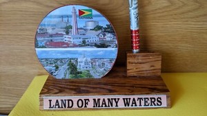 Guyana Souvenir Desk Wood Pen Holder “Land of many Waters”