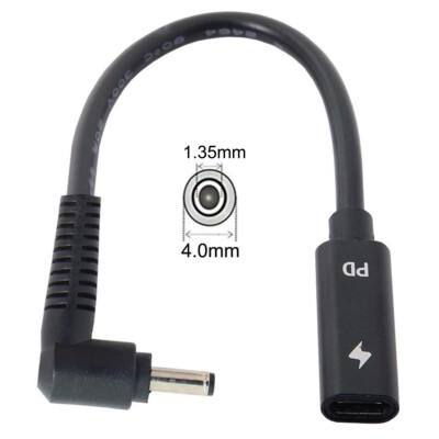 USB Type C Female Input to DC 4.0mm x 1.35mm Power PD Charge Cable for Laptop