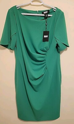 DKNY Womens Green Tulip Sleeve Office Wear  Dress  Size 16 DD2BN927 Ruffle