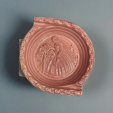 Vintage Paul Genter Circa 1940 Pink Ceramic Gowned Lady Floral Ashtray